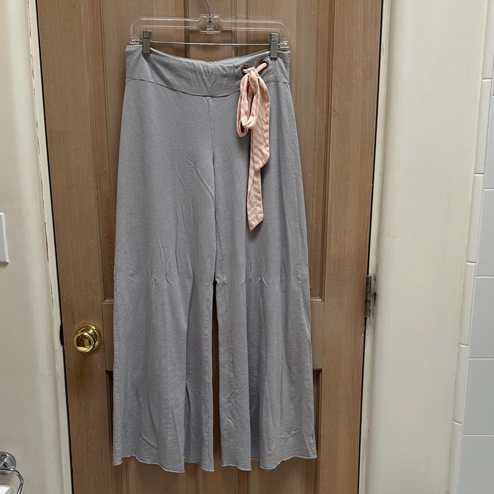 Gray Women's Wide Leg Pant with  Pink Tie